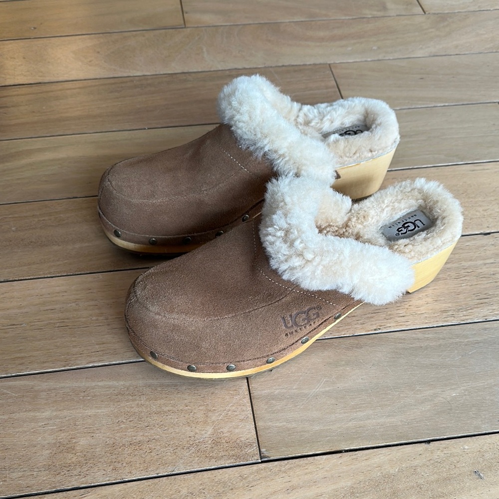 UGG Brown Shearling Clogs
